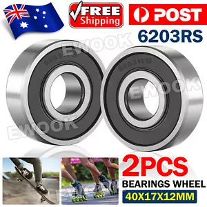 2x 6203RS 17mm x 40mm x 12mm Deep Groove Ball Bearing Double Sealed Roller Axle - Picture 1 of 9