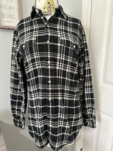 Vintage Polo Ralph Lauren Small Women Shirt Top Flannel Plaid Black White Button - Picture 1 of 11