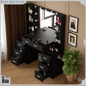 Dressing Makeup Table with 11 LED Lighted Mirror & 7 Drawers Modern Vanity Desk - Picture 1 of 8