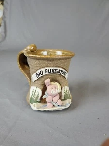Taza de cerámica artística esculpida en 3D esquí cobre montaña gres rústico oso de arcilla - Imagen 1 de 5