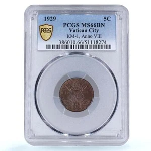 Italy Vatican 5 centesimi Pope Pius XI Olive Branch MS66 PCGS bronze coin 1929 - Picture 1 of 4