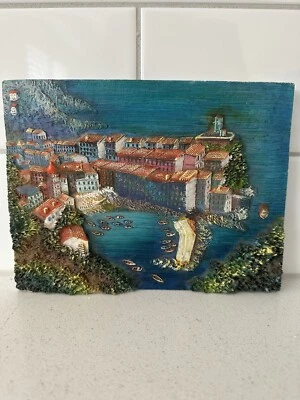 Vintage 3D Hand painted Italy Italian Cinque Terre Resin Wall Art Vernazza  - image 1 of 4