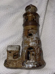 Vintage Rustic Stoneware  Art Pottery Lighthouse Candle Holder #34A - Picture 1 of 6