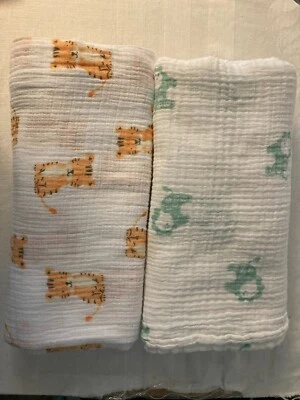 "2 mantas de muselina Adén + Anais envoltura - león verde naranja tigres - 42""x42""" Foto 1 de 4