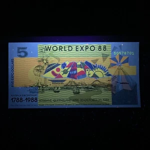 AUSTRALIEN: WORLD EXPO (1988) 5 DOLLARNOTE Banknote Währung Ephemera Note UV - Bild 1 von 4