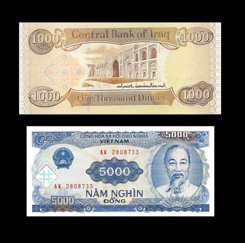 1,000 New Iraqi Dinar & Free 5,000 Vietnam Dong - New Uncirculated Cover