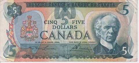 1979 Canada 5 Dollars Banknote - P# 92a - Lawson / Bouey - Fine - # 29617 Cover
