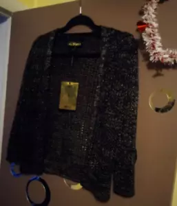 DRESSY BLACK & GOLD OPEN CARDIGAN✨Metallic,See Through Knit,Holidays,Small, New! - Picture 1 of 12