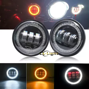 4.5" Round LED Passing Fog Lights Spot Lamp Halo DRL Turn Signal for Motor - Picture 1 of 12