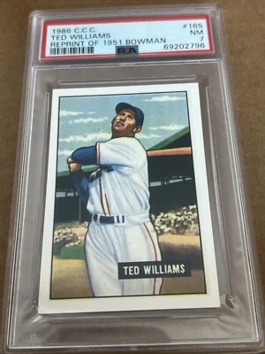 1986 CCC 1951 Bowman Reprints Ted Williams #165 HOF PSA GRADED 7 NM RARE - Image 1 of 3