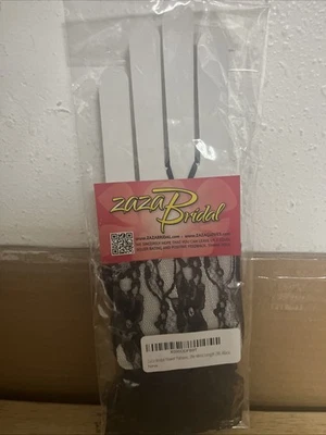 Flower Pattern Fingerless Lace Gloves with Ruffle / Wrist Length, Black - Image 1 of 2