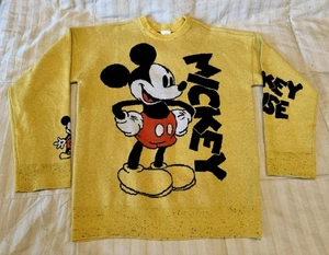 Mickey Mouse Pullover Knit Sweater Yellow With Black Flecks Trim DISNEY SIZE S - Picture 1 of 9