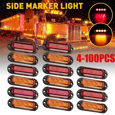 4LED Amber/Red Side Marker Light Clearance Oval Lamp Truck Trailer RV 4-40PCS - Image 1 of 4