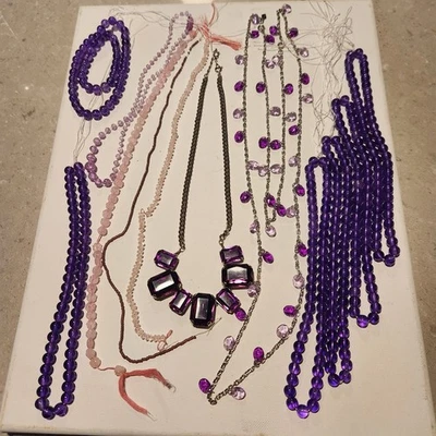 Strands Mixed Beads, Glass,  assorted Lot  Purples Pinks Jewelry Sarah Coventry - Image 1 of 4