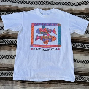 Men's Vintage 1991 Fresh Produce Sint Maarten Fish Abstract Art Tee Shirt Sz XL - Picture 1 of 8