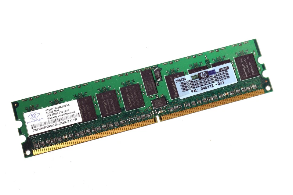 Nanya NT512T72U89A0FU-5A PC2-3200R-333-12-F1 512MB Server Memory RAM - Image 1 of 1