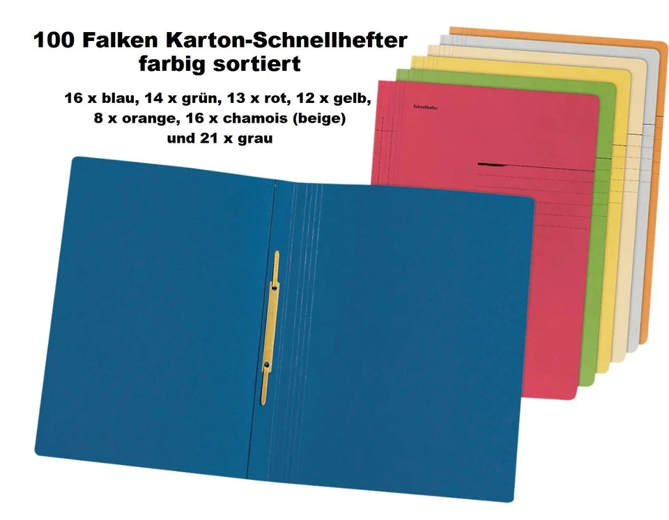 100 Karton-Schnellhefter A4 farbig sortiert NEU 250g/m² Kartonschnellhefter - Bild 1 von 4