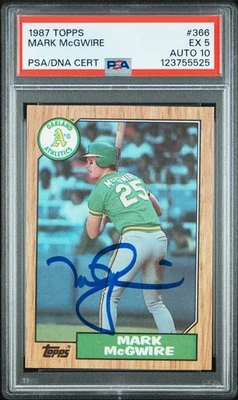 Tarjeta de novato firmada por Mark McGwire 1987 Topps #366 PSA 5 automático 10 certificado # 123755525 Foto 1 de 2