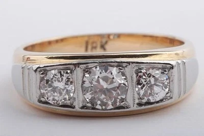 Einkaräter Diamant Ring 1ct antik 750 18kt Bicolor Gold Altschliff 17,5mm   - Bild 1 von 4