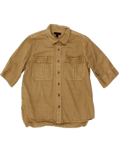 J. CREW Womens Ruffle Front Short Sleeve Shirt Blouse US 8 Medium Brown CH82 - Picture 1 of 3