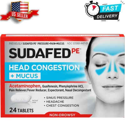 Sudafed PE Head Congestion + таблетки от слизи для синусового давления, боли и заложенности - Изображение 1 из 4