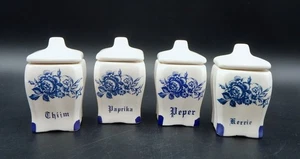 Tarros de especias con patrón floral Delftware tomillo pimienta curry pimentón real holandés S/4 - Imagen 1 de 13