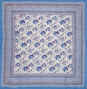 Ajit Blumen Blockdruck Quadratisch Baumwolle Tischdecke 60" x 60" Blau - Bild 1 von 2