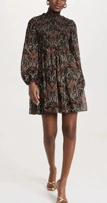 Mini Vestido MISA Jessa en Marrón Estampado Paisley Talla Pequeña Hilos Metálicos ¡NUEVO CON ETIQUETAS! Foto 1 de 4