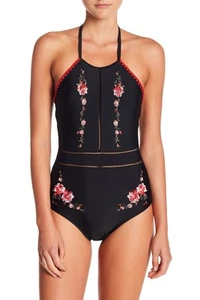 HTF! Betsey Johnson One Piece Embroidered Floral Roses Swimsuit Bathing Suit M - Picture 1 of 22