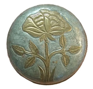 Vintage massiv Messing türkis geprägt Floral Schmuck Schale mit Deckel Schmuck Indien - Bild 1 von 8