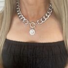 Silver Chunky Handmade Hip Hop Cuban Link Punk Oversized Coin Statement Necklace