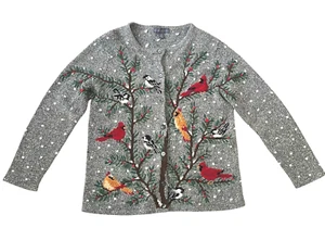 NORTHERN ISLES Sweater Womens Large Cardinals Bird Embroidered Cardigan Cottage - Picture 1 of 6