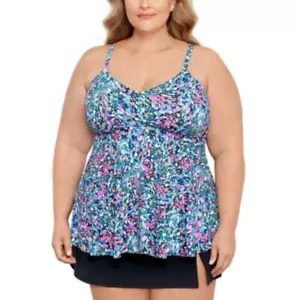 Swim Solutions Women's Plus Printed Underwire Tankini Top - Picture 1 of 5