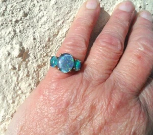 Opal Ring 925 Silver with Gold Plating Size Q Lovely and Colourful - Picture 1 of 5