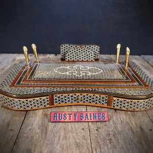 Vintage Persian Inlaid Marquetry Mosaic Style Desk Tidy, Letter Rack with Drawer - Picture 1 of 11