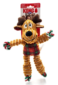 Kong Holiday Floppy Knots Reindeer S/M Squeaky Tug & Shake Dog Toy 10x6" - Picture 1 of 14