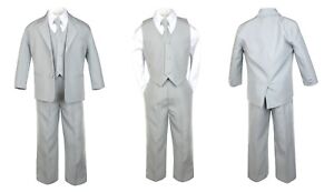 5pc Boy Toddler Kid Teen Wedding Gray Silver Blazer Formal Tuxedo Suit Set S-20