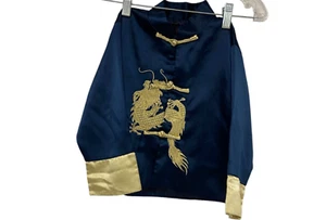 Wei Na Si Traditional Chinese Dragon Embroidered Satin Kids Size 4 Blue Gold - Picture 1 of 8