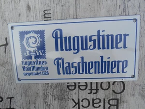 J.W. Augustiner Bräu München Emailschild Augustiner Flaschenbiere Tür Schild rar - Bild 1 von 6