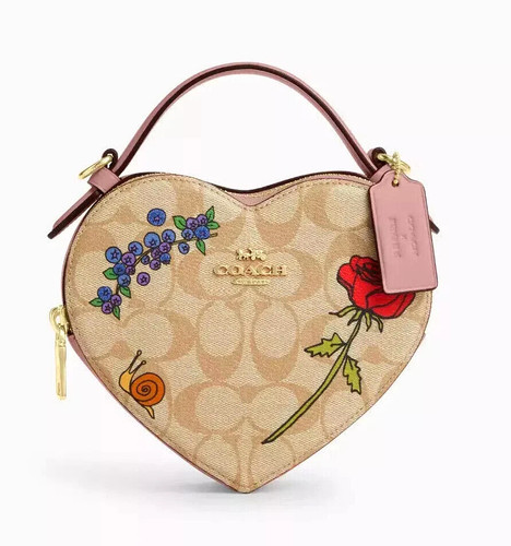 Coach CU373 Coach X Osservato da Noi Cuore Tracolla Firmata Tela Con Stampa NUOVO