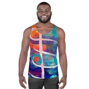 Herren Stretch Fit Tank Top - Rot Blau Mehrfarbig Abstraktes Muster - Bild 1 von 9