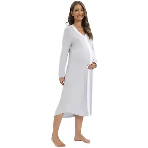 Nuevo camisón informal de maternidad de manga larga para mujer embarazada de noches - Imagen 1 de 15