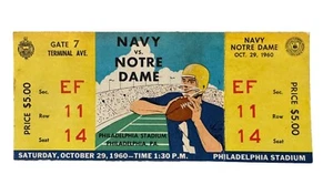 1960 Notre Dame NCAA Football vs Navy Midship ~ Full Ticket - Bild 1 von 2