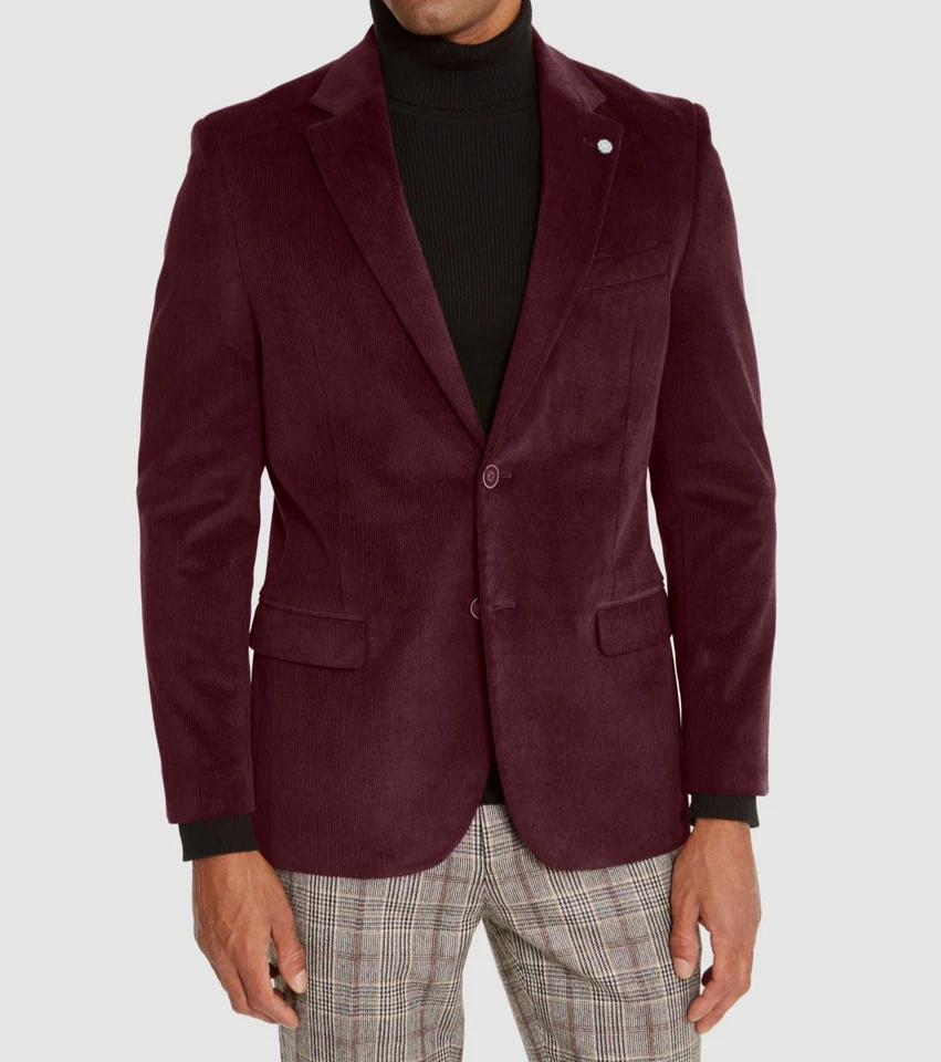 Nautica Men's Red Corduroy Two-Button Brielle Sport Coat Jacket Suit Size 38S