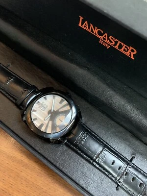 Lancaster Italy Mens Date Lanza Black 43mm Watch W/Box Vera Pelle - Image 1 of 2