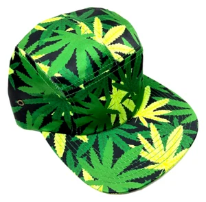 5 PANEL CAMPER MARIJUANA WEED LEAF ALL OVER FLORAL PRINT ADJUSTABLE HAT CAP NWT - Picture 1 of 4