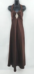 Vintage Jessica McClintock schokoladenbraun satiniertes Neckholderkleid Größe 5/6 - Bild 1 von 12