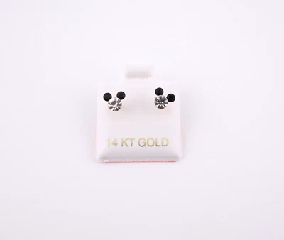 Women's 14k Gold Mickey Mouse CZ Novelty Mini Stud Earrings Secure Screw Post - Image 1 of 4