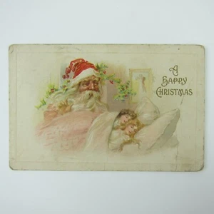 Vintage Christmas Postcard Santa Children Sleeping in Bed Embossed Antique 1910 - Picture 1 of 15
