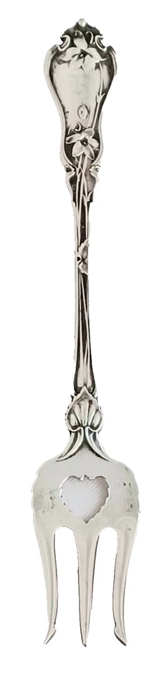 Tenedor de ostra Violet by Whiting Sterling perforado - Mono'd R 1909 Foto 1 de 4